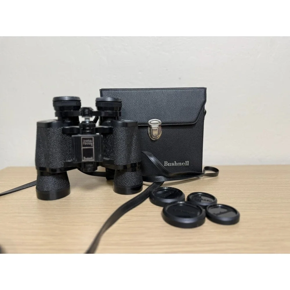 Vtg Bushnell Falcon Binoculars‎ 7x35 Insta-Focus w/ Hard Case and Covers